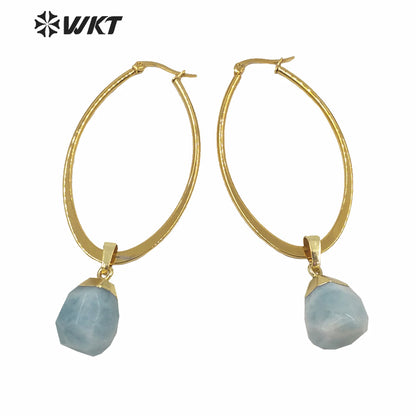 WT-E641 Wholesales WKT Exclusive Natural Gemstone Earrings Women Gold Electroplated Tiny Stone Earrings Big Boho Earrings
