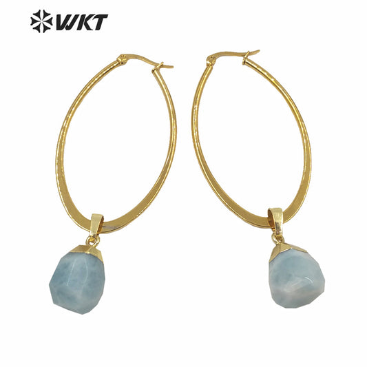 WT-E641 Wholesales WKT Exclusive Natural Gemstone Earrings Women Gold Electroplated Tiny Stone Earrings Big Boho Earrings