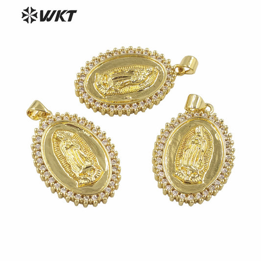 WT-MP281 Newest Vintage Style Female Deity Shaped Oval Shaped Cubic Zircon Madonna Design Pendant
