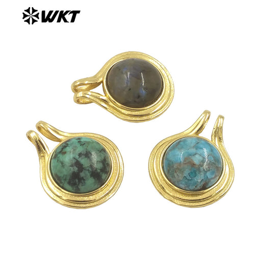 WT-P1964 Wholesale Fashion Gold Plated Round Unique Ball Stone Pendant With Bezel Setting in Vintage Design