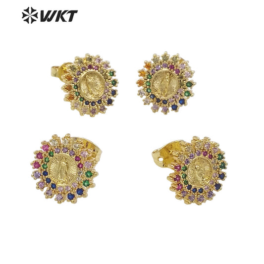 WT-ME102 Wholesale Newest Colorful Vintage Style Cubic Zircon Fashion Light Luxury Natural Shell With Enamel Micro Paved Earrings