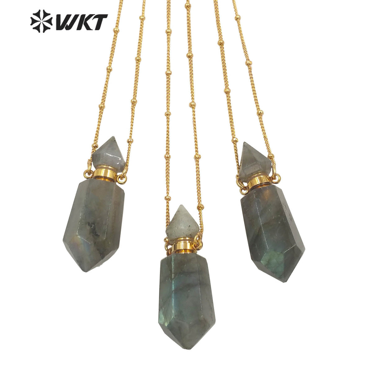 WT-N1355 WKT 2022 Special Natural Stone Labradorite Perfume Bottle Pendant Necklace Noble Style Stone Pendant Women Necklace