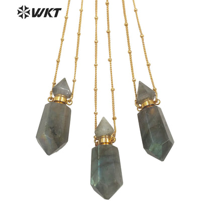 WT-N1355 WKT 2022 Special Natural Stone Labradorite Perfume Bottle Pendant Necklace Noble Style Stone Pendant Women Necklace