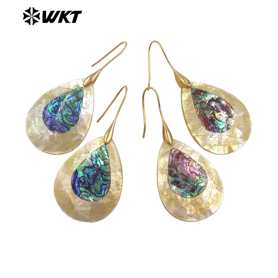 WT-MPE155 Wholesale Special Design Fashion Natural Drop Shell Earrings With Gold Color Plated Waterdrop Shape for Women