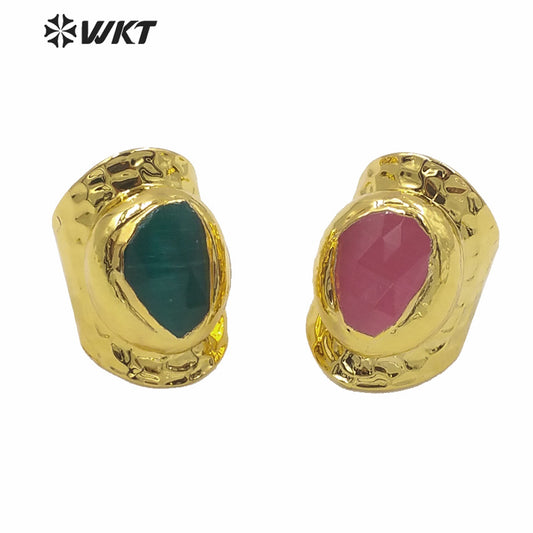 WT-R365 Winter Populared Color Cat Eye Stone Cigar Ring 18k Real Gold Plated Resist Tarnishable Wide Band Gold Ring for Women