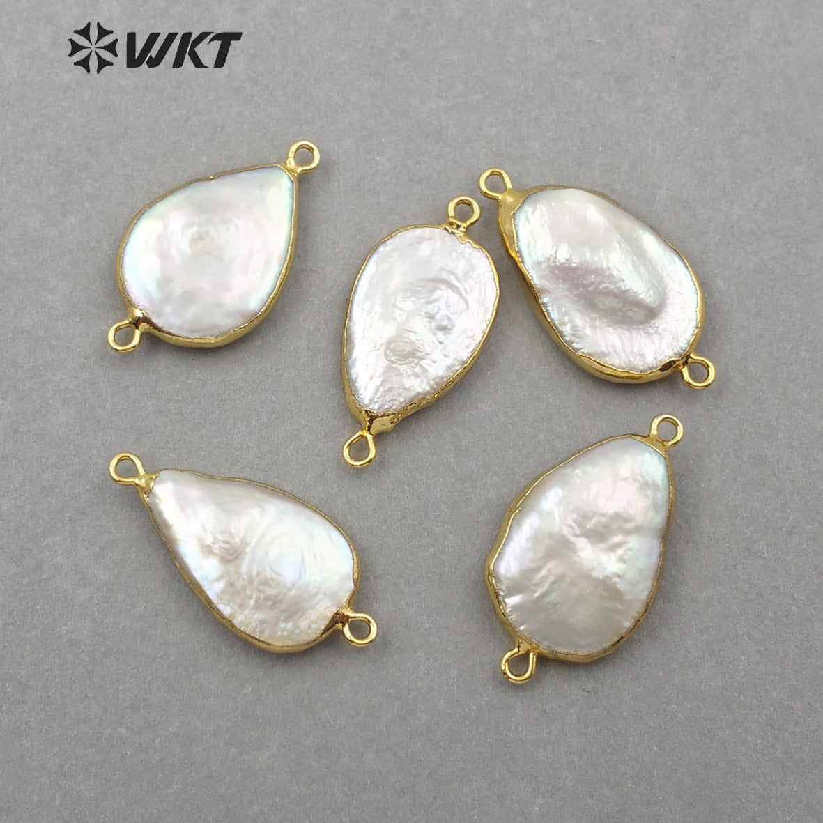 WT-JP130 Natural Freshwater Pearl Pendant With 18K Gold Plated Double Hook White Pearl Teardrop Shape Pearl Connectors