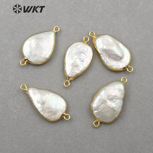 WT-JP130 Natural Freshwater Pearl Pendant With 18K Gold Plated Double Hook White Pearl Teardrop Shape Pearl Connectors