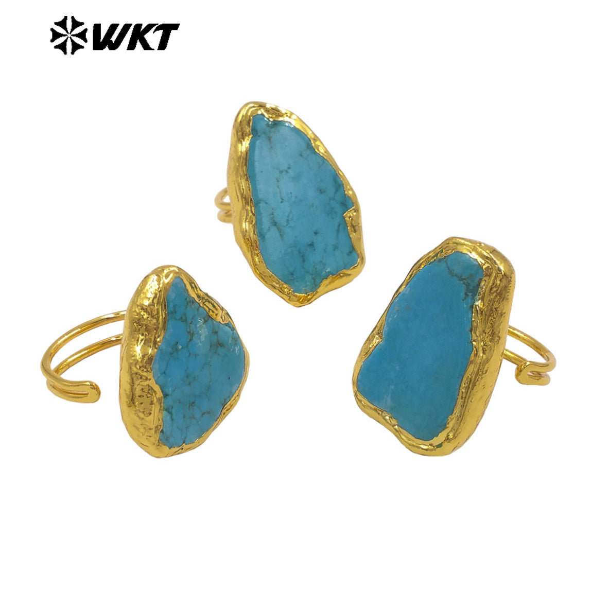 WT-R578 Factory Wholesale 18K Gold Plated Natural Green Turquoise Stone Geometric Shape Adjustable Ring As Friend Gift