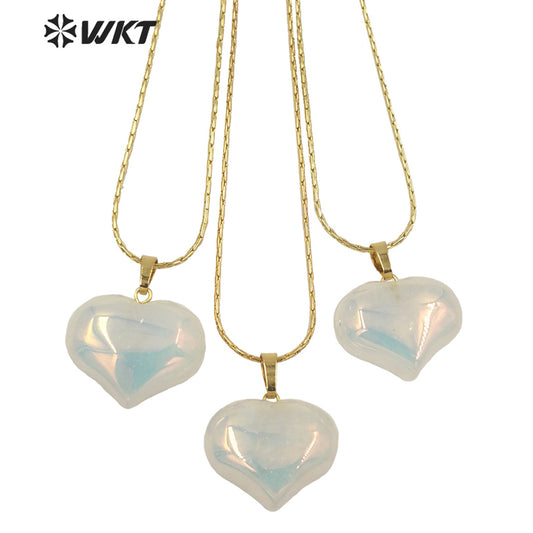WT-N1336 WKT Lovely Heart Shape Shiny Crystal Heart Pendant Necklace Natural Stones Aura Quartz Jewelry Lover Necklace