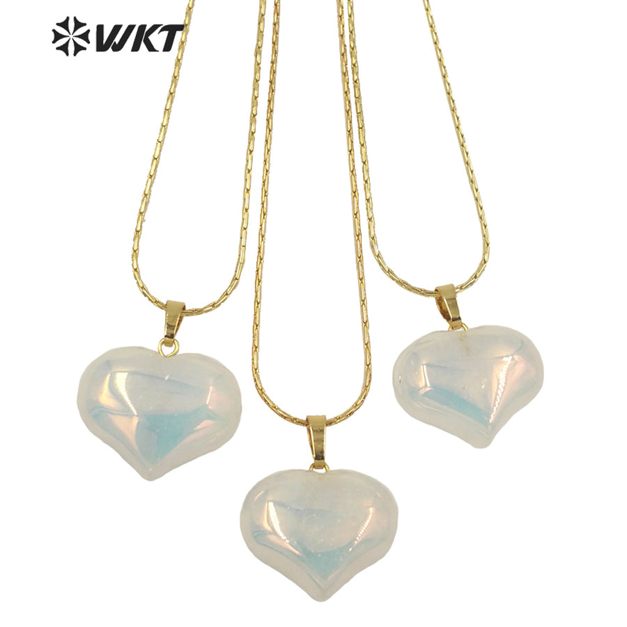 WT-N1336 WKT Lovely Heart Shape Shiny Crystal Heart Pendant Necklace Natural Stones Aura Quartz Jewelry Lover Necklace