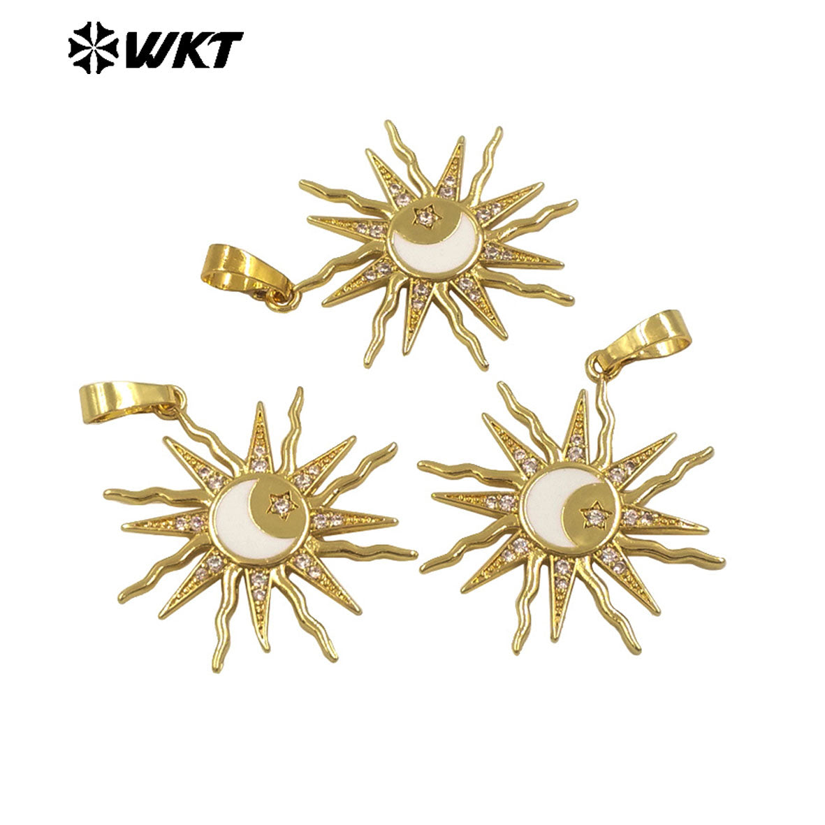 WT-MP307 New Approach Sunshine Style 18K Gold Plated Brass Metal With Zircon Sun and Star Pendants for Necklace Design