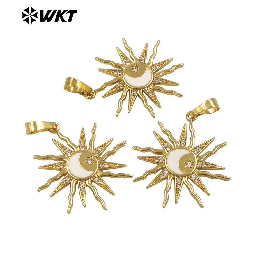 WT-MP307 New Approach Sunshine Style 18K Gold Plated Brass Metal With Zircon Sun and Star Pendants for Necklace Design