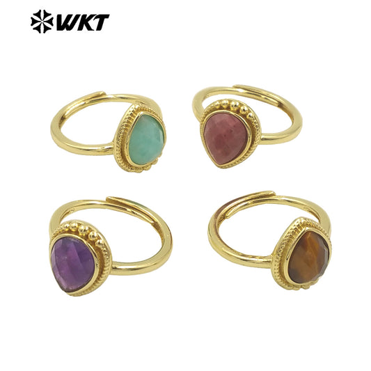 WT-R509 Wholesale Fashion Tiny Pear Shape Natural Gemstone Setting Teardrop Amazonite Birthday Stone Ring