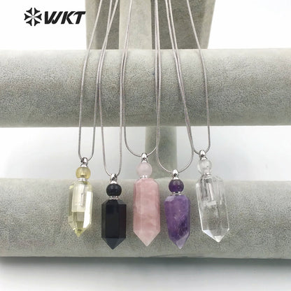 WT-N1161 Wholesale Classic Fashion Silver Necklace with Stone Perfume Bottle Pendant Silver Necklace