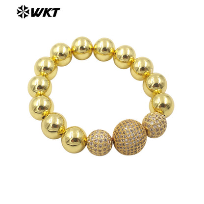 WT-JF346 Wholesale New Amazing Stretch Round Ball Beads Bracelet in 18K Real Gold Plated Resist Tarnishable