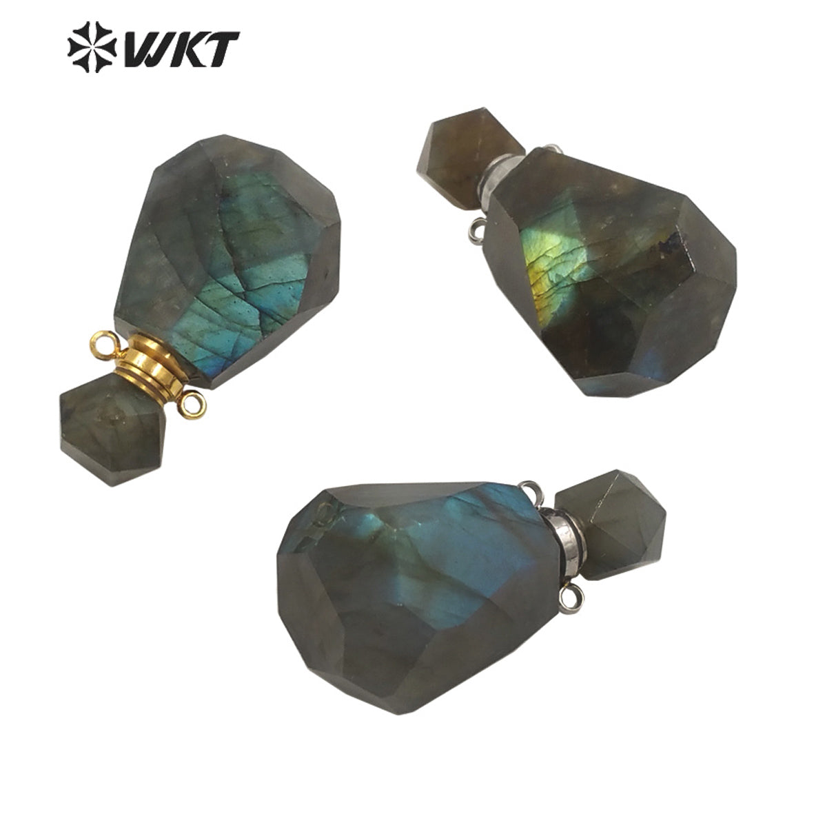 WT-P1627 Gorgeous Natural Faceted Flash Labradorite Perfume Bottle Pendant for Women Esencil Oil Bottle Jewelry Pendant