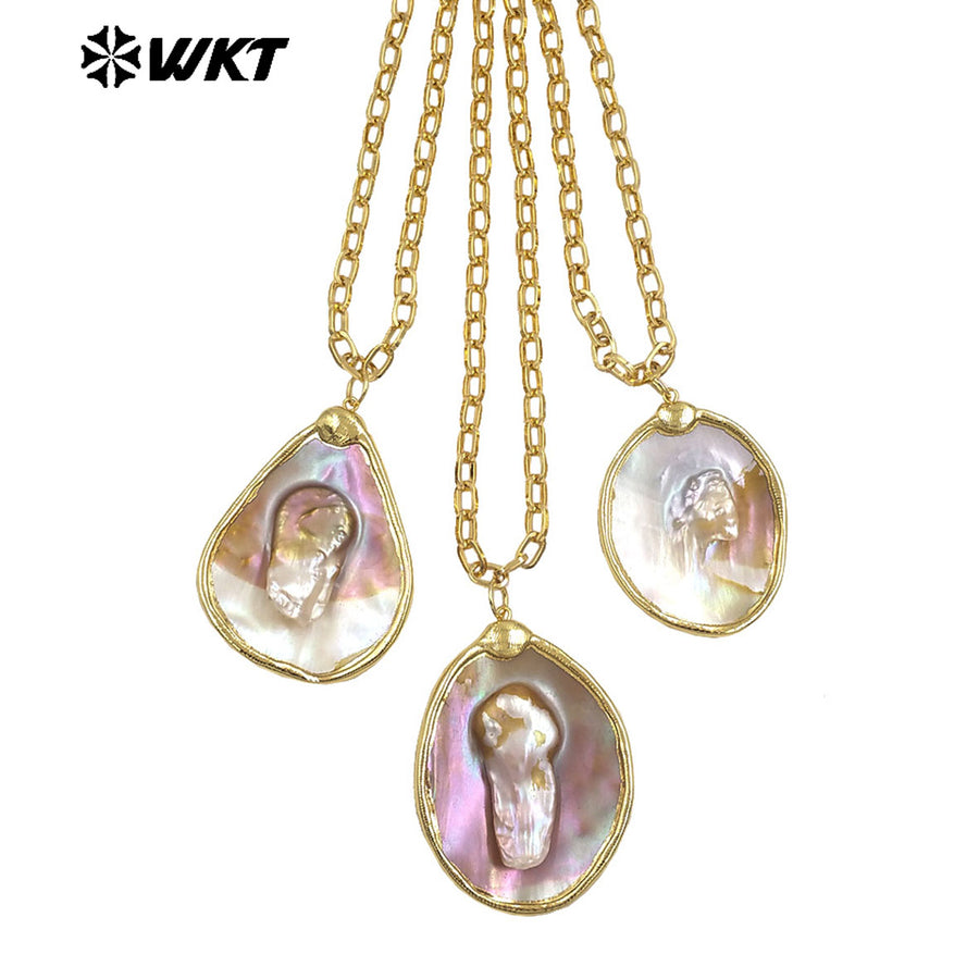 WT-JN331 Wholesale 18K Gold Electroplated Random Shape Natural Mop Shell Pendant Necklace For Women Resist Tarnishable Jewelry