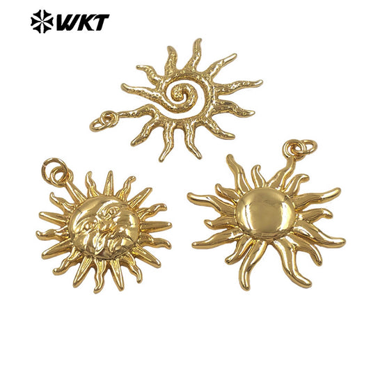 WT-P2080 Wholesale Vintage Style Gold Plated On Brass Multi Designs Sun Shape Metal Pendants For Female Jewelry Decoration