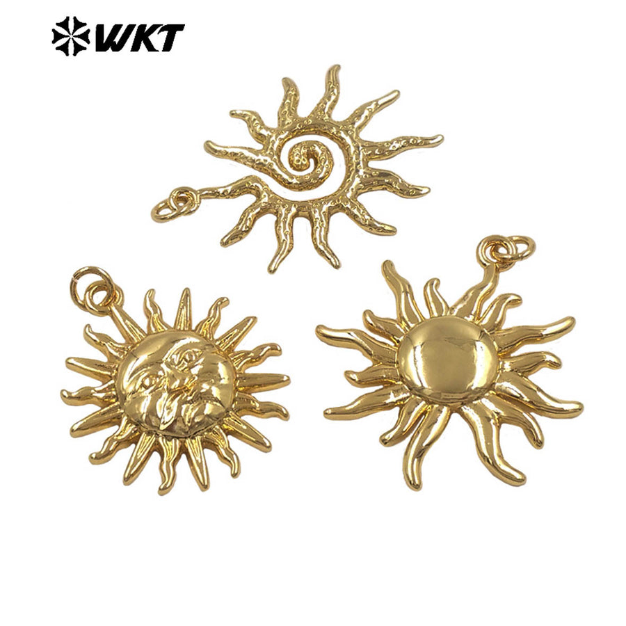WT-P2080 Wholesale Vintage Style Gold Plated On Brass Multi Designs Sun Shape Metal Pendants For Female Jewelry Decoration