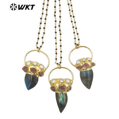 WT-N1422 Gorgeous Natural Labradorit Necklace 28inch Long Layer Vintage Boho Beads Necklace Casual Long Statement Necklace