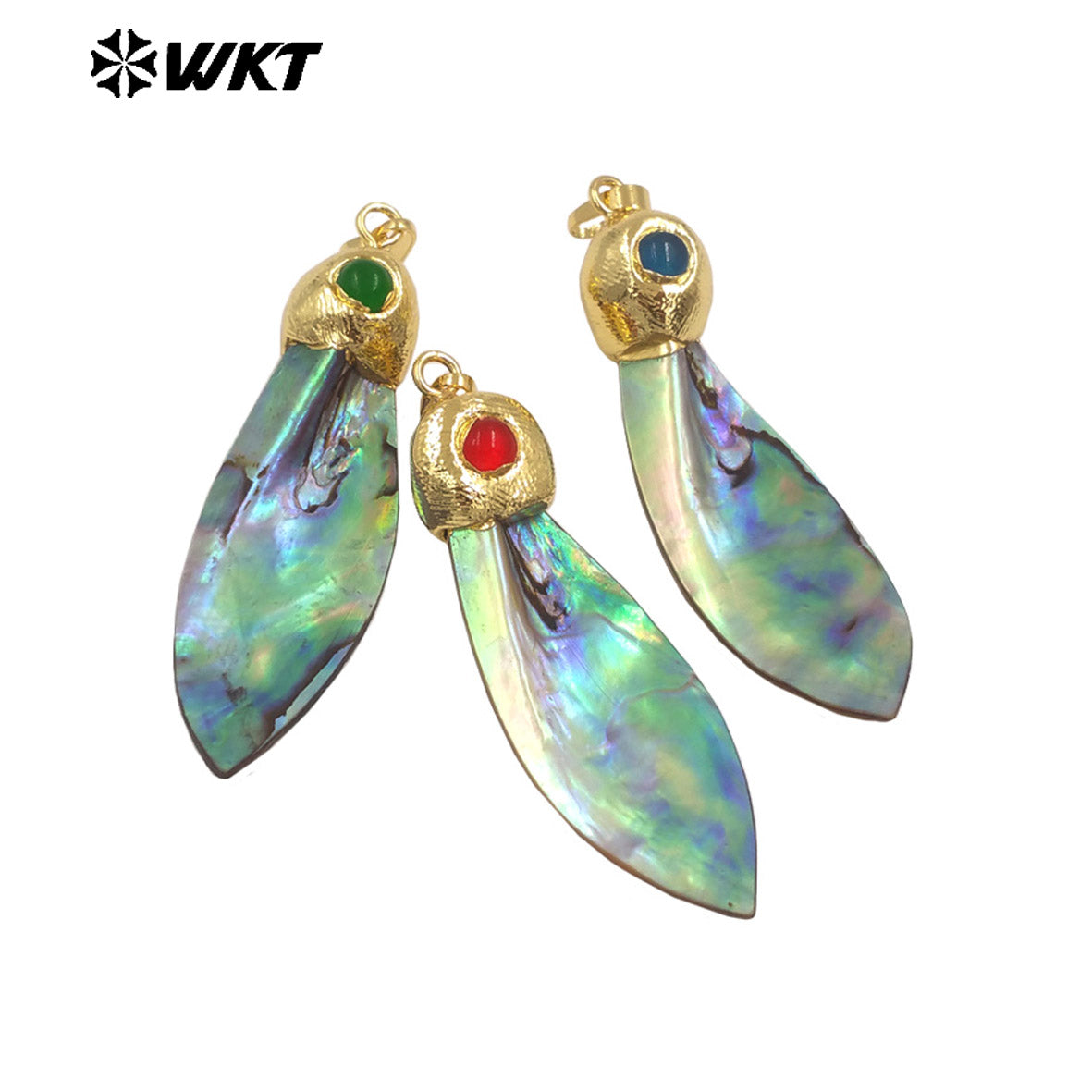 WT-JP447 Wholesale Vintage Design Gold Plated Natural Abalone Shell Sword Shape Little Pendants As Earrings Necklace DIY Finding