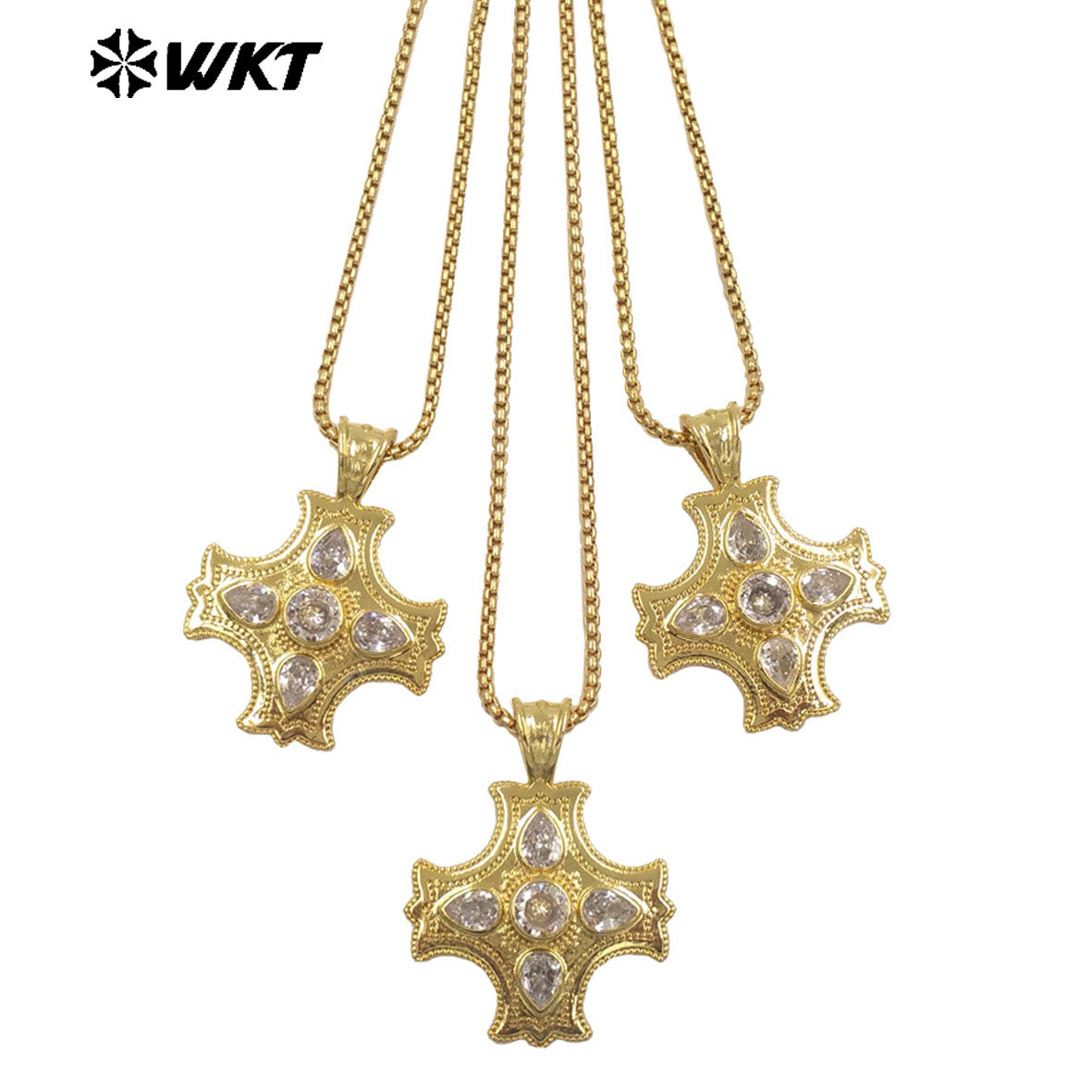 WT-JFN66 Popular Trendy Gold Plated Yellow Brass And Zircon Cross Shape Pendants Necklace For Lady Party Decorative Jewelry