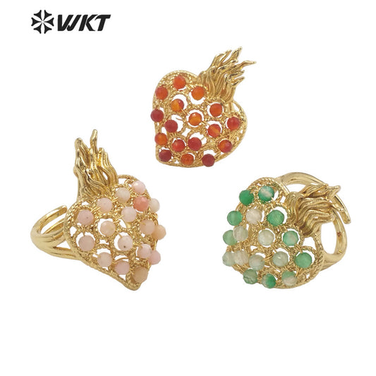 WT-R454 WKT New Design 18k Gold Plated Handmade Gemstone Fire Torch Ring Natural Precious Birthday Stone Ring