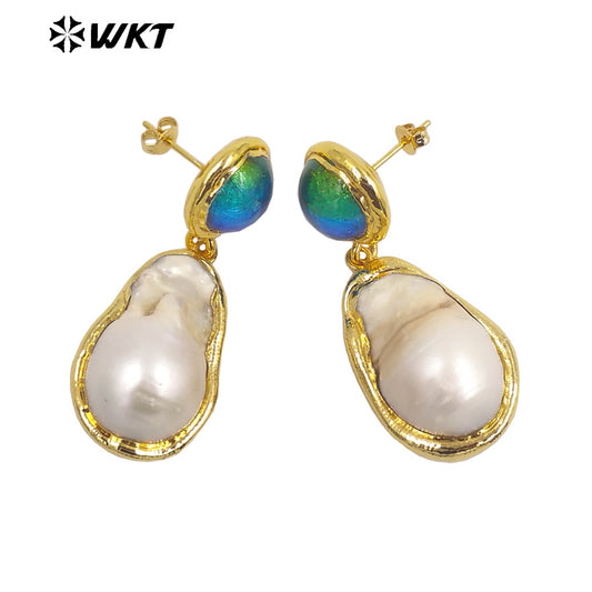 WT-MPE097 Baroque Pearl&Colour Glaze Romantic Fashion Gift for Lady 18k Gold Trendy Gemstone Jewelry Pendant Weeding Earrings