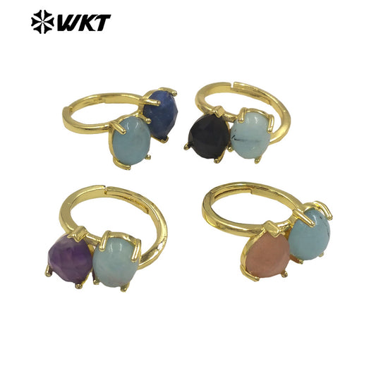 WT-R589 Classical Elegant Design Gold Electroplated Double Natural Gemstones Rings As Women Daily Matching Trendy Jewelry