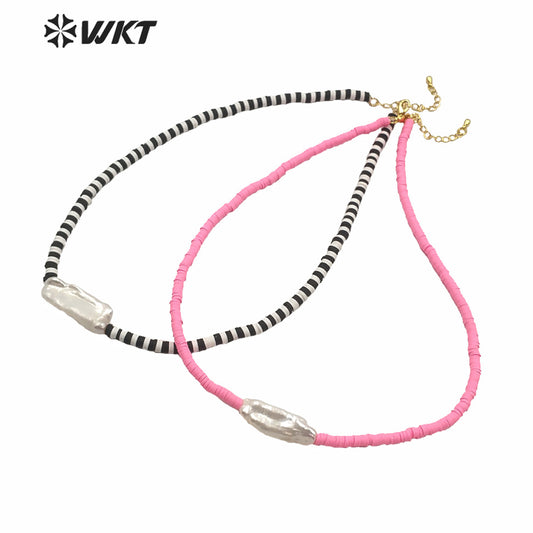 WT-JN126 WKT 16 Inch Long Hand Make Strand Pearl Necklace Lady Summer Hot 4mm Resin Beads Choker Pearl Necklace for Wedding