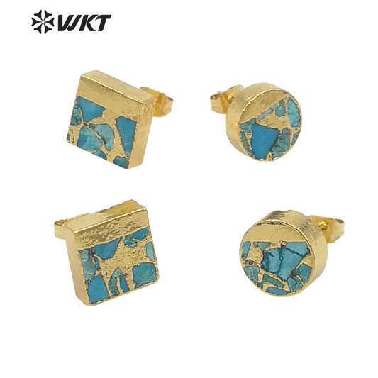 WT-E660 WKT 2022 Fashion Jewelry and Natural Green Stone Turquoises Circle Square Fashion Beautiful Earring Natural Stone Studs