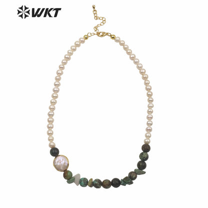 WT-JN122 WKT 14 Inch Long Pearl Necklace Hand Make Strand Beads Necklace Office Lady White Pearl Stone Choker Necklace