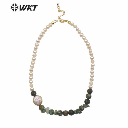 WT-JN122 WKT 14 Inch Long Pearl Necklace Hand Make Strand Beads Necklace Office Lady White Pearl Stone Choker Necklace