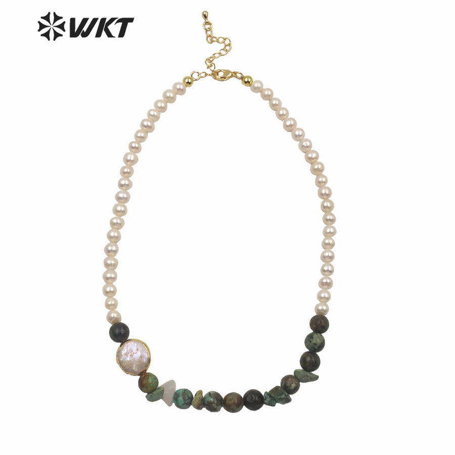 WT-JN122 WKT 14 Inch Long Pearl Necklace Hand Make Strand Beads Necklace Office Lady White Pearl Stone Choker Necklace