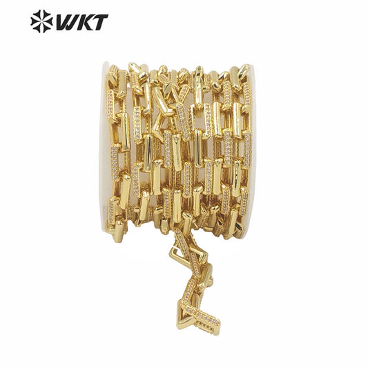 WT-BC144 Newest Hot Square Gold Plated Cubic Zircon Brass Chain Women Fashion Jewelry Necklace Diy Chain Cz Brass Chain