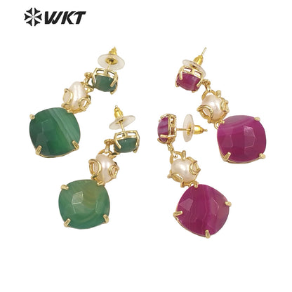 WT-MPE116 European and American Retro Exaggerated Round Shape Colorful Inlaid with Pearl Flowers Earrings