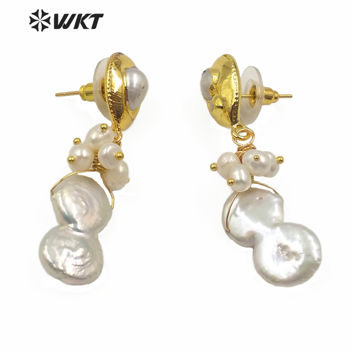 WT-MPE018 New Design Natural Freshwater Pearl Earring Real Gold Plated Elegant Jewelry Pearl Earring
