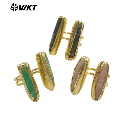 WT-R610 Popular Sale 18K Gold Plated Double Natural Gemstones Rings Adjustable Size As Female Fashion Daily Matching Jewelry