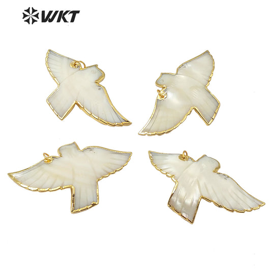 WT-JP184 Wholesale Natural Pigeon Shell Pendant 18k Gold Plated Fashion Lady Charm Jewelry Pigeon Shape Shell Pendant