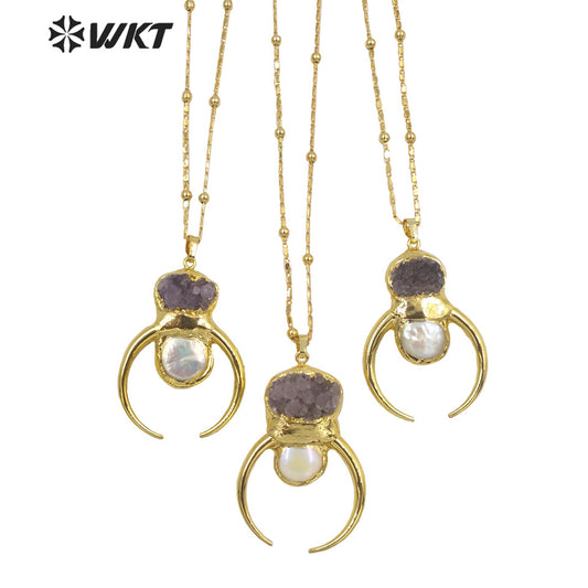 WT-N1323 Beautiful Fashion Amethyst Pearl Elegant and Fine Jewelry Necklace Very Suitable for Party so Nice As a Gift