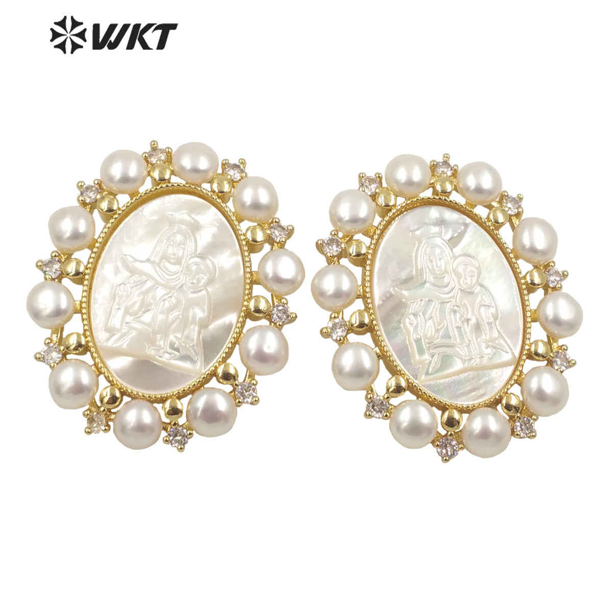 WT-JP274 Wholesale Fashion Gold Micro Pave Cubic Zircon Setting Pearl Pendant Women Gorgeous European White Pearl Pendant