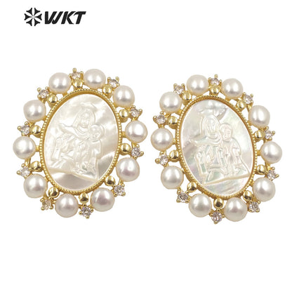 WT-JP274 Wholesale Fashion Gold Micro Pave Cubic Zircon Setting Pearl Pendant Women Gorgeous European White Pearl Pendant