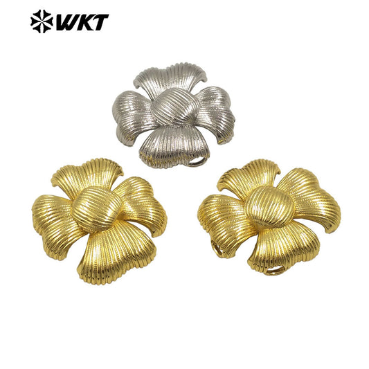WT-JFE142 New Arrival 18K Gold Plated Yellow Brass Metal Flower Space Beads for Jewelry DIY Design Findings