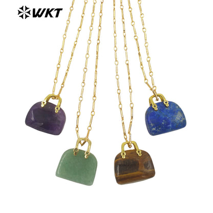 WT-N1362 Cute Handbag Shape Crystal Clear Natural Colored Gemstone Necklace Ladies Jewelry Necklace Gemstone Necklace