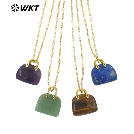 WT-N1362 Cute Handbag Shape Crystal Clear Natural Colored Gemstone Necklace Ladies Jewelry Necklace Gemstone Necklace