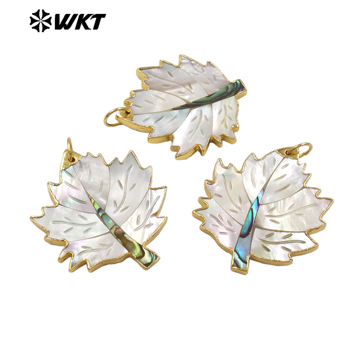 WT-JP450 Fashionable Gold Plated Natural White Shell Romantic Maple Leaves Shape Pendant For Jewelry Handmade Accessories