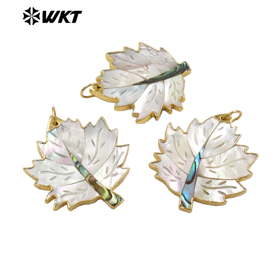 WT-JP450 Fashionable Gold Plated Natural White Shell Romantic Maple Leaves Shape Pendant For Jewelry Handmade Accessories