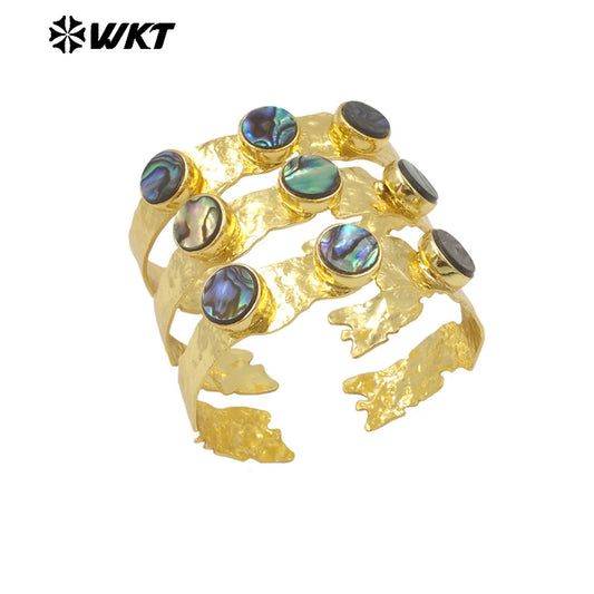 WT-B680 Unique Design Fashion Jewelry 18K Gold Plated Exquisite Three Abalone Shell Adjustable Bracelet for Women As Daily Wear