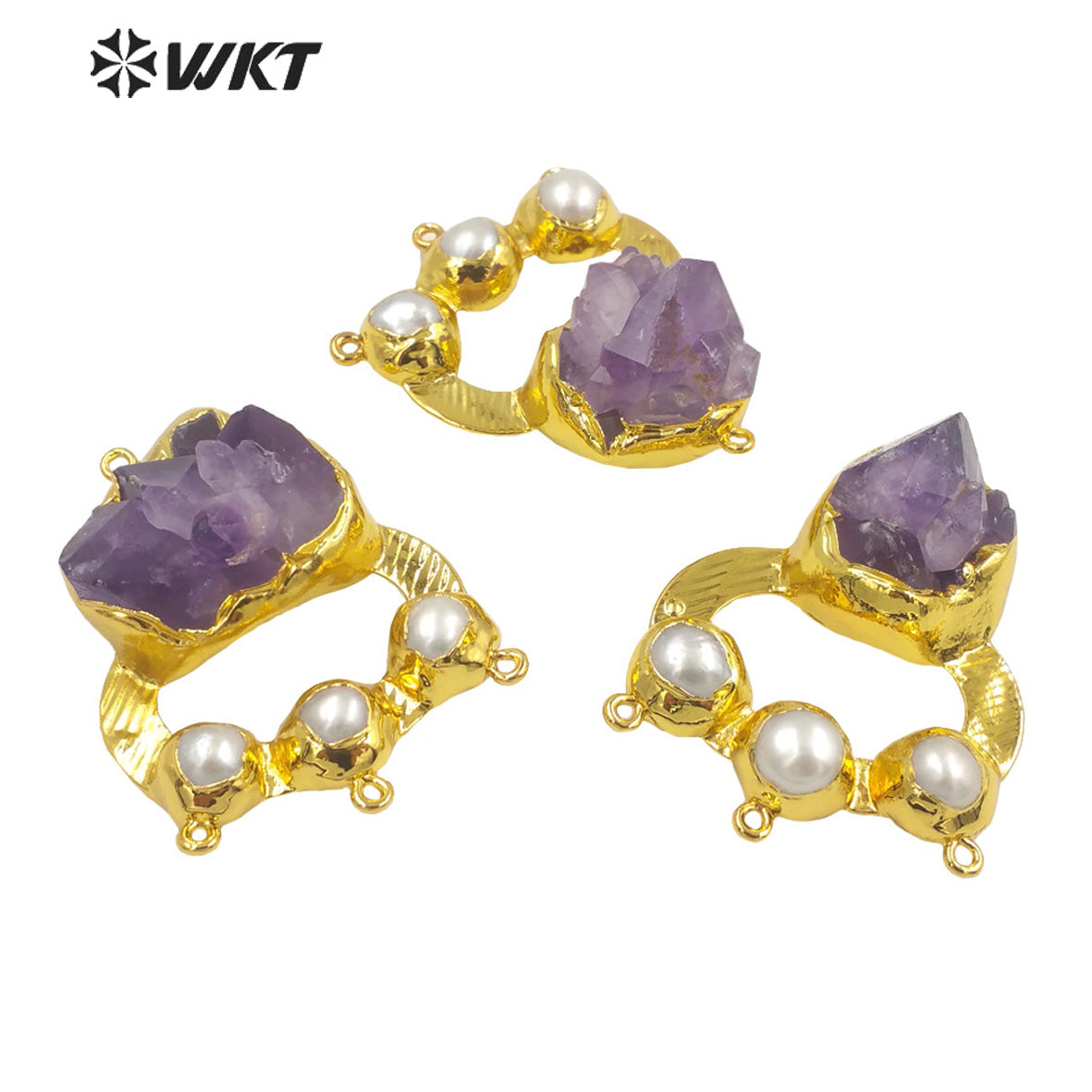 WT-P1950 Wholesale Fashion Handmade Carved Natural Amethyst and Pearl Pendant for Lady Necklace Design Pendants