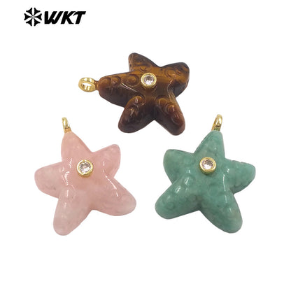 WT-P2108 Lovely Sweet Style Zircon And Natural Gemstones Starfish Shape Small Pendants For Girl Friends Necklace Jewelry DIY